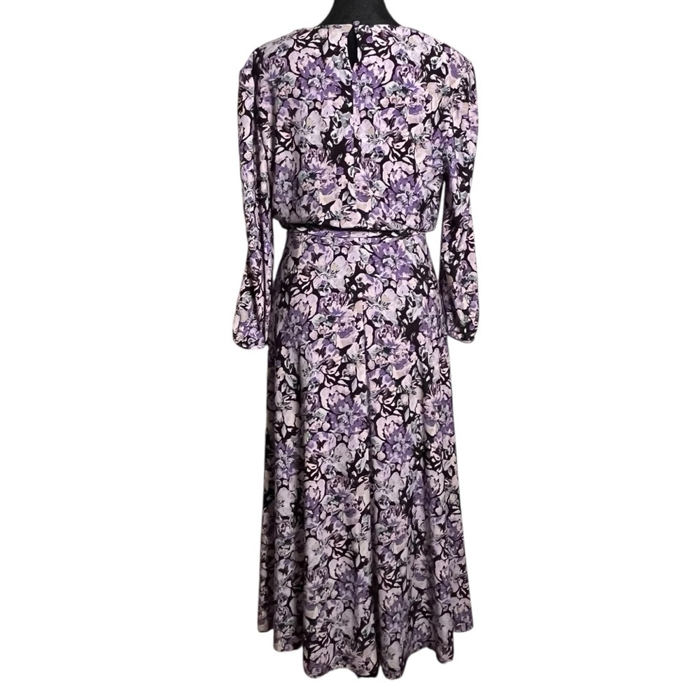 Lauren Ralph Lauren Ditzy Floral Purple Balloon Sleeve Dress Midi – Size 12 - Picture 7 of 11